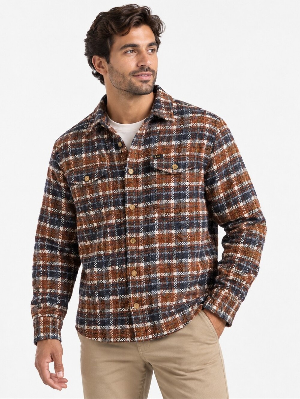 NWT Lee Legendary Plaid Overshirt Copper Deep Wine Men’s XXL